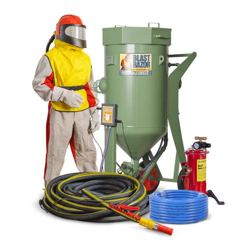 Strahlsystem "Alles für das Sandstrahlen" mit Komplettpaket BlastRazor Z-200RC und Komplettpaket SafePack-Aspect, mit elektrischer Fernbedienung