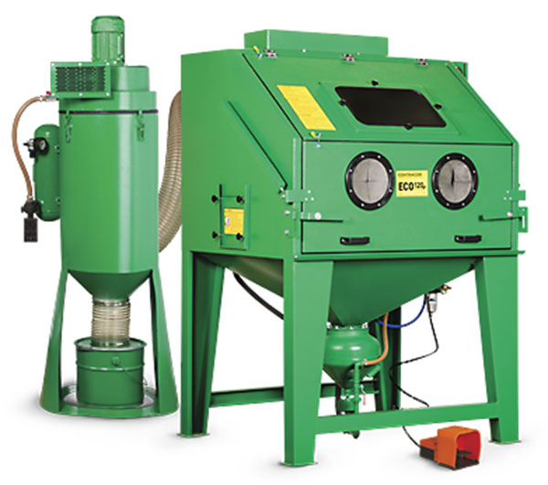 Pressure type blast cabinet, Starter model PF  &ndash; pulse jet cleaning, rubber curtains